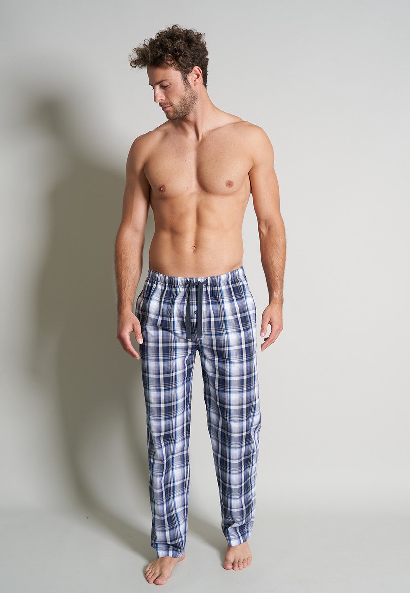 Gotzburg heren pyjama- of loungebroek - donkerblauw geruit - Maat: M