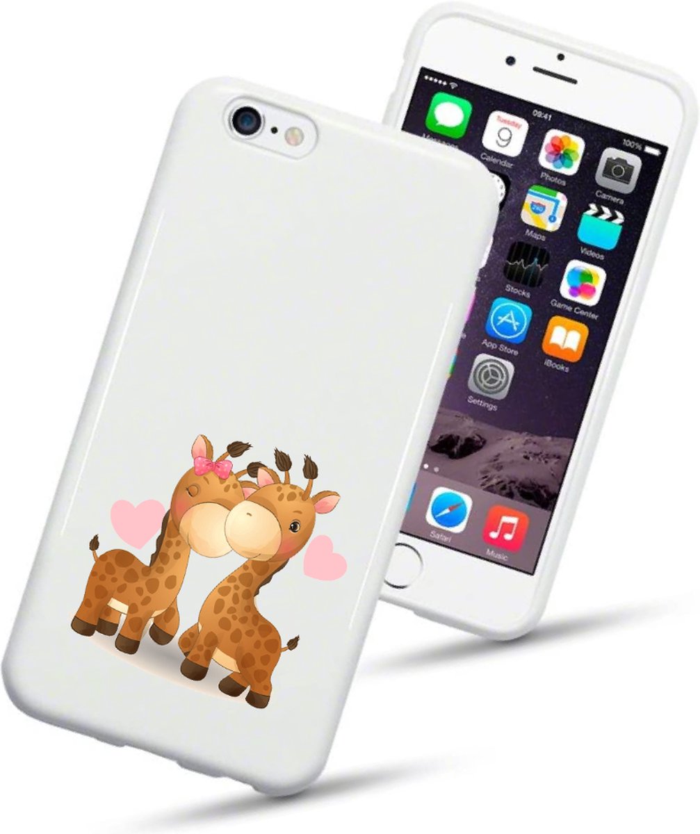 Apple Iphone 6 / 6S telefoonhoesje wit siliconen hoesje - Giraffen