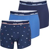 Happy Shorts 3-Pack Boxershorts Heren Maritim Hartjes Print Blauw - Maat S