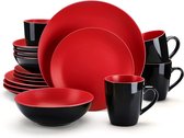 Serviesset duurzaam / Porcelain Plate Set 16 Pieces Hand Painted Ceramic Tableware with 4 Flat Plates, 4 Dessert Plates, 4 Cups, 4 Saucers for 4 Persons, Red