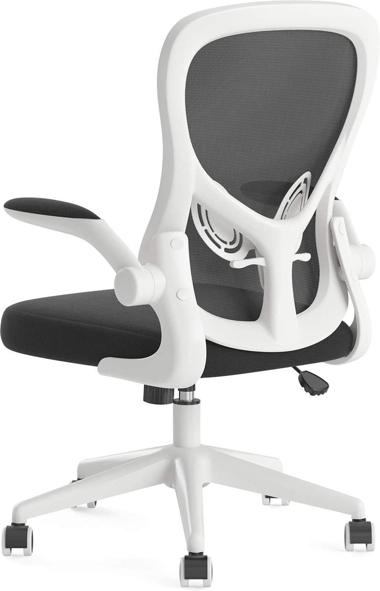 RESKO - Bureaustoel - Ergonomisch - Draaistoel met inklapbare armleuningen - Verstelbare lendensteun - Mesh computerstoel - Werkstoel - Lichte stoel