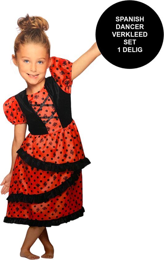 Spaanse Flamenco verkleedjurk meisjes – Maat 116 – verkleedkleding kinderen carnaval