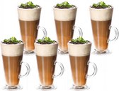 MONOO Latte Macchiato Cappuccino Glazen Met Handvat - Set van 6 Stuks - Irish Coffee Glazen - Koffieglazen