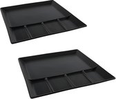 4x stuks fondue/gourmet bord/barbecuebord/gourmetbord met vakjes vierkant aardewerk mat zwart 24 cm