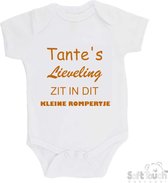 100% katoenen Romper "Tante's lieveling zit in dit kleine rompertje" Unisex Katoen Wit/tan Maat 56/62