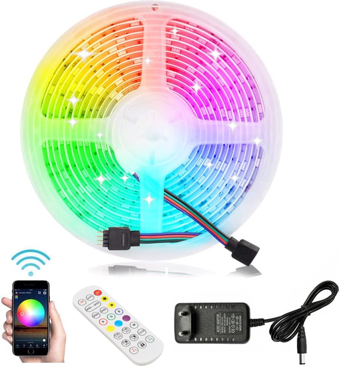 Faseras WIFI Smart RGB Led Strip - 5M - Incl. Afstandsbediening - Ondersteunt Google Home/Amazon Alexa