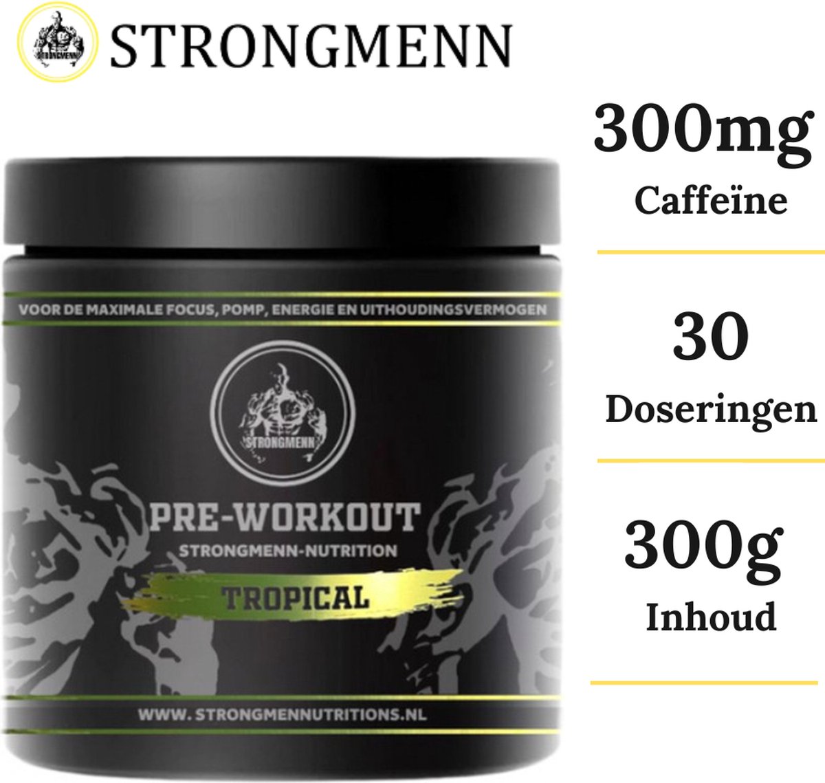 Strongmenn Nutrition® - Pre Workout - 30 Doseringen - Tropical - 300 gram