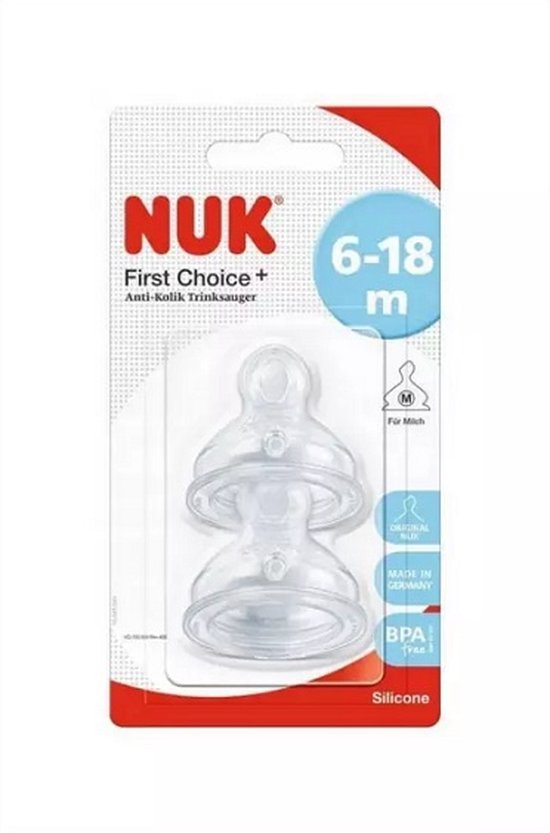 NUK | First Choice | Anti Colic flesspeen siliconen | Air System | 6-18 maanden | 2 stuks XL