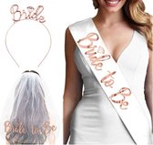 Festivz Bride To Be Set - Rose Goud - Sjerp - Kroon - Bruidsluier - Bruiloft - Vrijgezellenfeest - Bachelorette