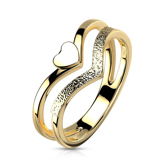Ringen Dames - Ring Dames - Dames Ring - Goudkleurig - Gouden Ring - Gouden Ring Dames - Ring - Ringen - Sieraden Dames - Met Hartje - Luck