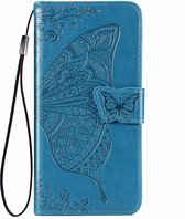 Hoesje geschikt voor iPhone 14 - Bookcase - Pasjeshouder - Portemonnee - Vlinderpatroon - Kunstleer - Blauw