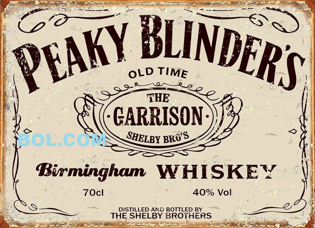 Peaky Blinders WHISKEY METALEN WANDBORD 30X20 CM, METALEN-WANDBORD - MUURPLAAT - VINTAGE - RETRO - HORECA- BORD-WANDDECORATIE -TEKSTBORD - DECORATIEBORD - RECLAMEPLAAT - WANDPLAAT - NOSTALGIE -CAFE- BAR -MANCAVE- KROEG- MAN CAVE beige/zwart