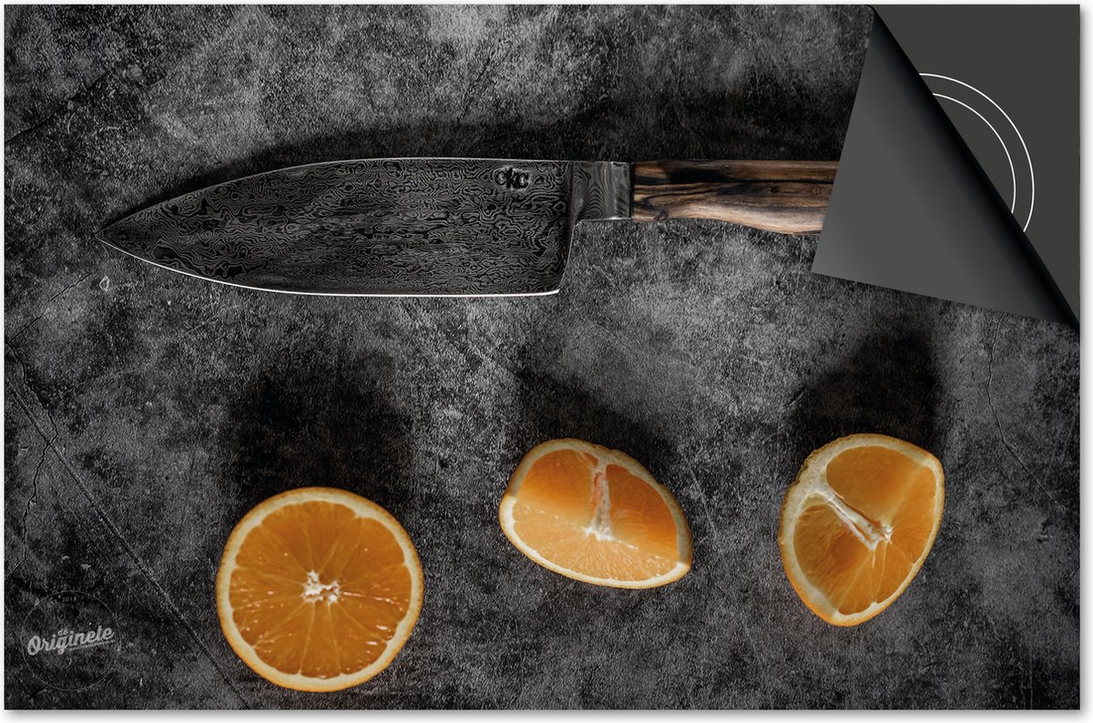 Inductie beschermer 60x52 - afdekplaat inductie mat - Dietrix Kookplaat beschermer - Exclusief - Groente en Fruit - Sinaasappels en mes