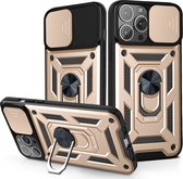 Hoesje geschikt voor iPhone 14 Pro Max - Backcover - Rugged Armor - Camerabescherming - Extra valbescherming - TPU - Goud