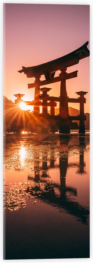 Acrylglas - Ondergaande Zon - Itsukushima Shrine Japan - 20x60 cm Foto op Acrylglas (Wanddecoratie op Acrylaat)