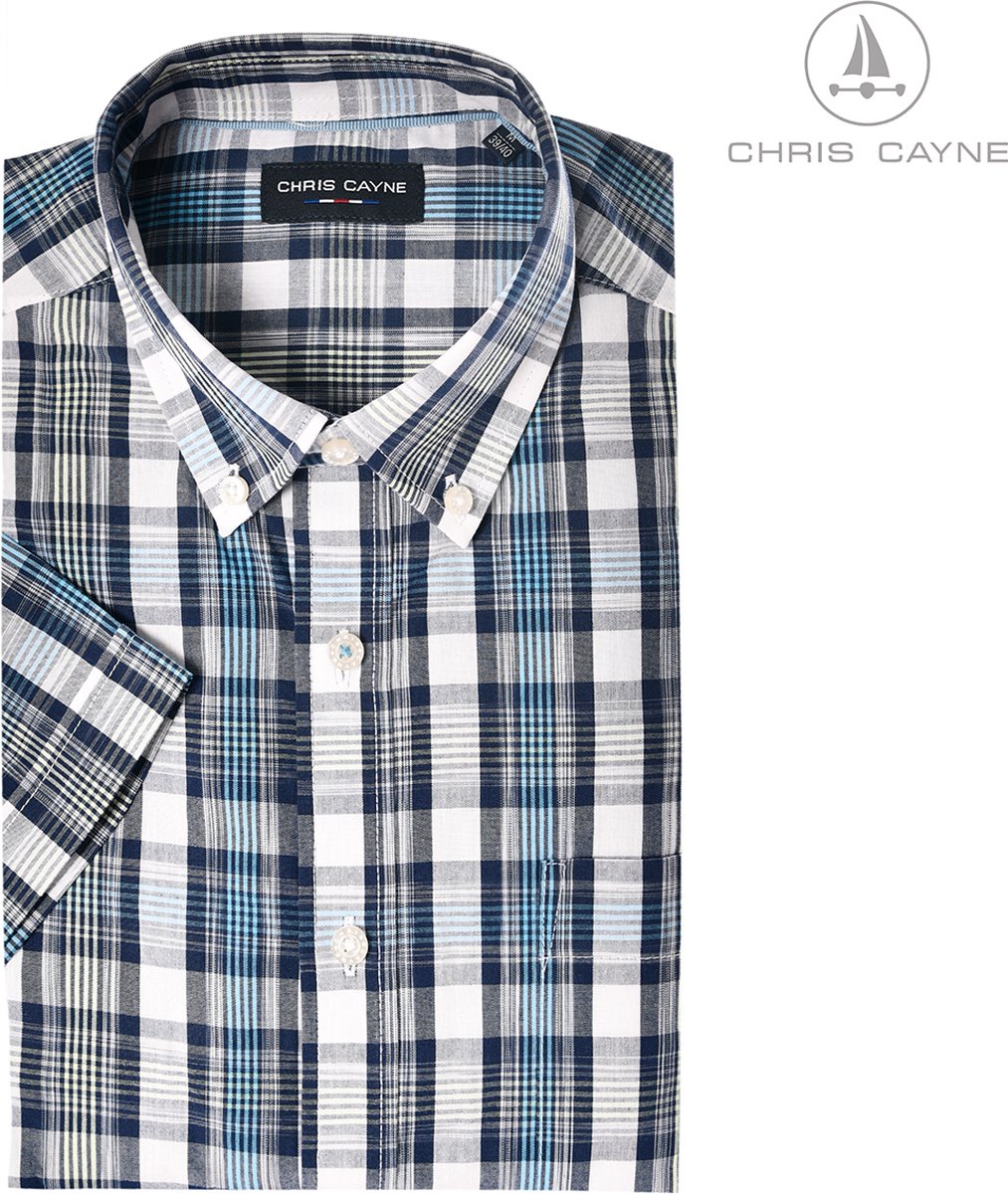 Chris Cayne heren blouse - overhemd 2230 blauwe ruit - KM - maat M