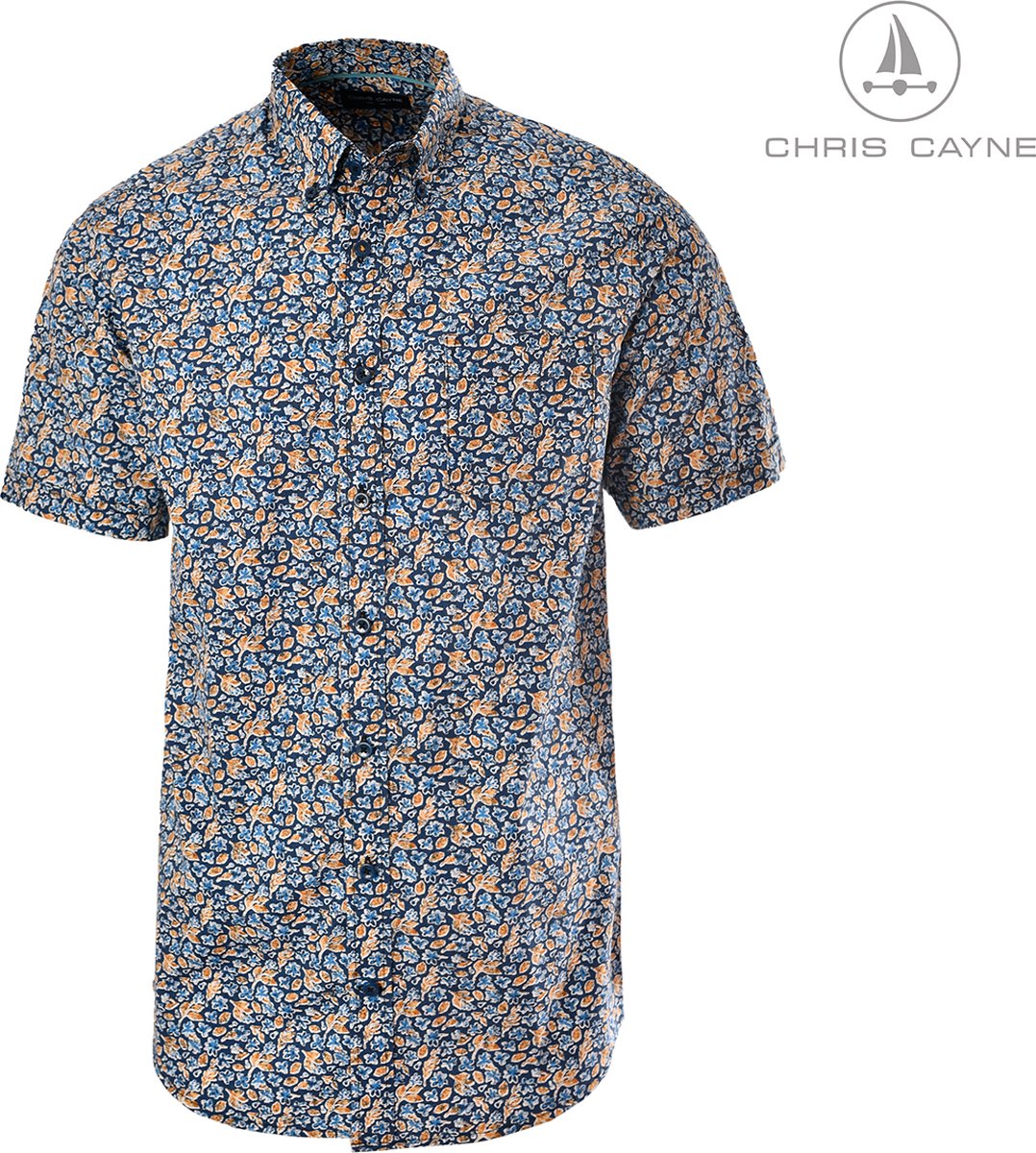 Chris Cayne heren blouse - overhemd 1996 blauw/oranje print - KM - maat XL