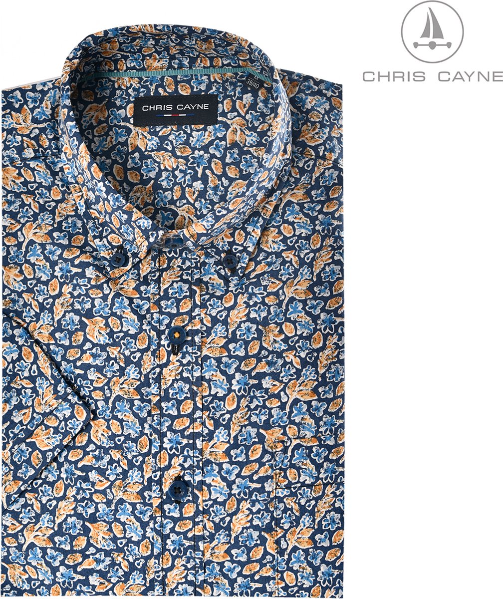 Chris Cayne heren blouse - overhemd 1996 blauw/oranje print - KM - maat 5XL