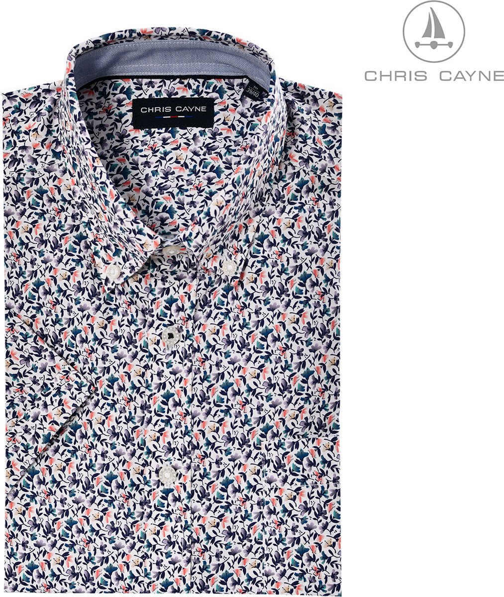 Chris Cayne heren blouse - overhemd 2010 zwart/paars/roze print - KM - maat M