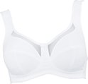 Witte beugel-bh met brede bandjes en mesh bij de decolleté.