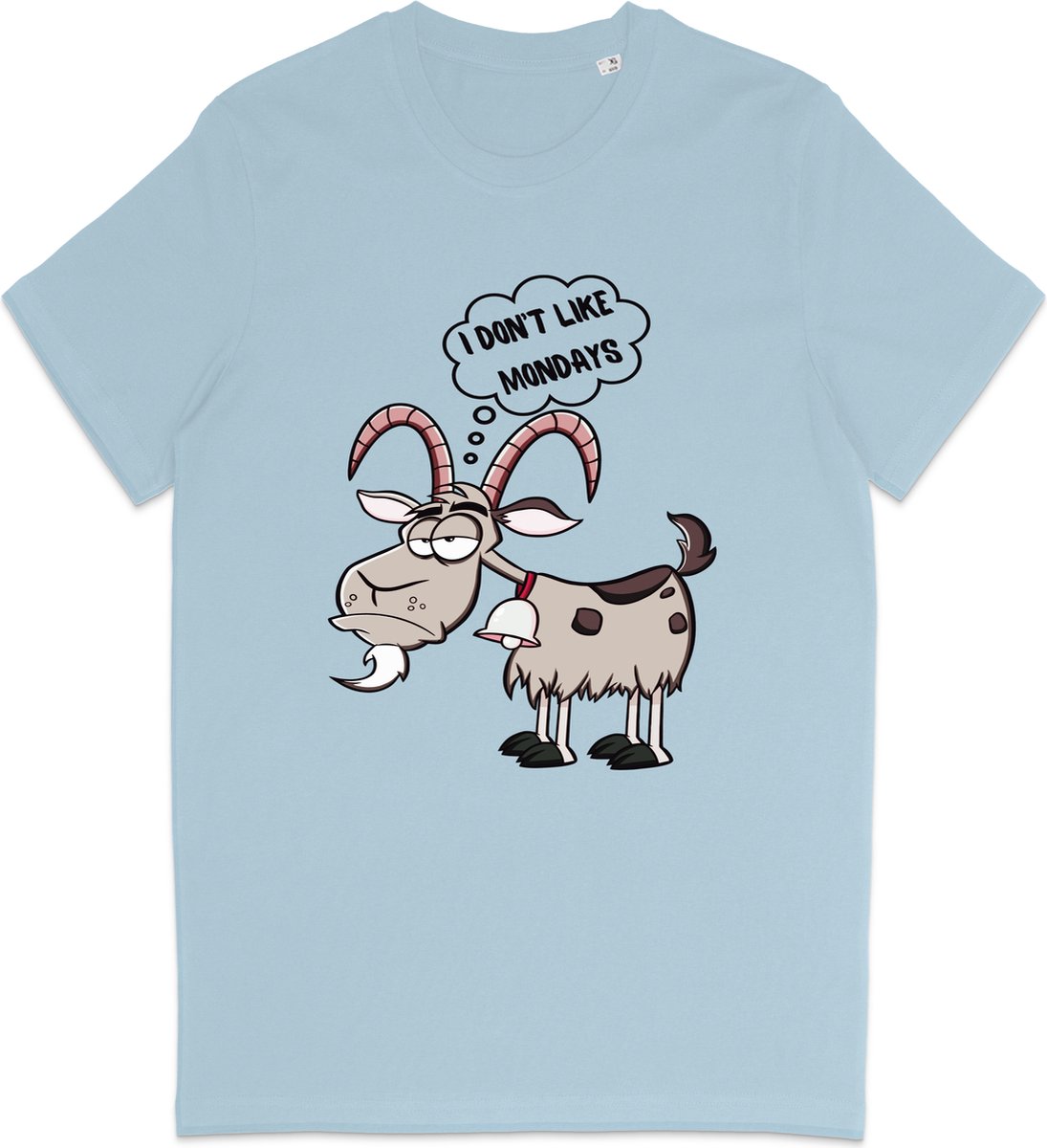 T Shirt Heren - Dames T Shirt - Cartoon Geit - Ik Hou Niet Van Maandagen - Licht Blauw - 3XL