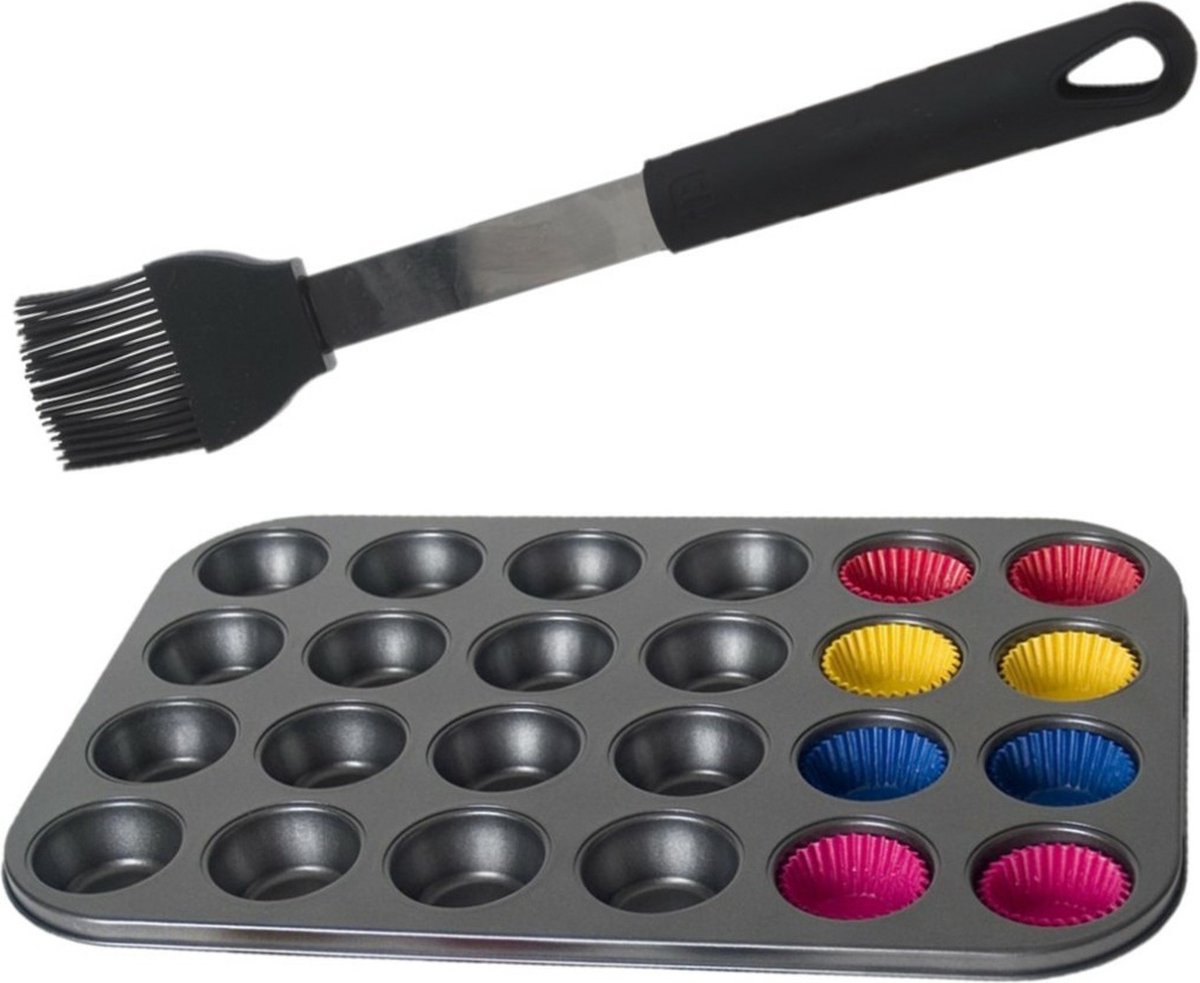 Cupcake en muffin bakvorm/bakblik - 38 x 26 cm - incl. invetkwast - 26 cm