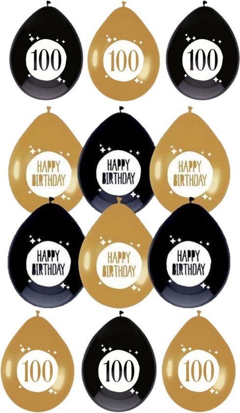 Haza - Feestartikelen verjaardag 100 jaar 36x mix ballonnen zwart/goud