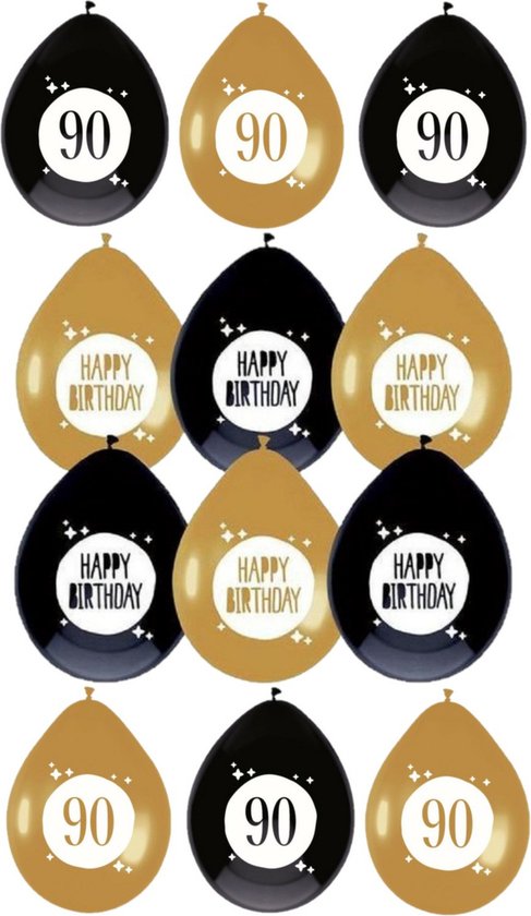 Haza - Feestartikelen verjaardag 90 jaar 36x mix ballonnen zwart/goud