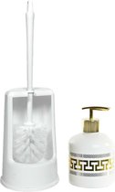 Items Toiletborstel houder 38 cm - Zeeppompje 300 ml - wit/goud