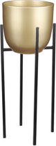 Mica Decorations Bloempot D25 x H23 cm goud met plantenpot verhoger zwart/metaal 55 cm