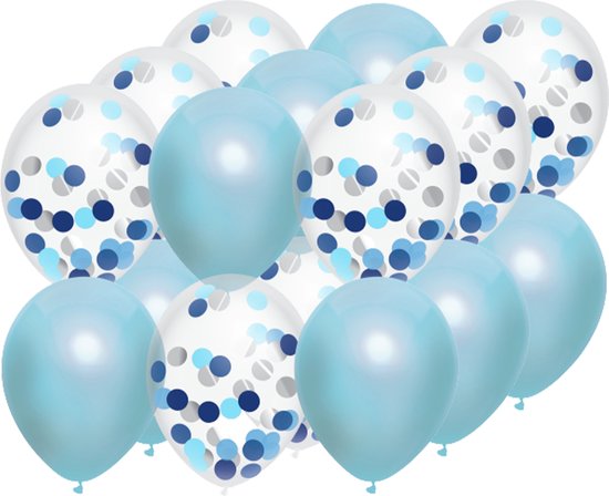 Haza Ballonnen - blauw kleur mix verjaardag/geboorte jongen - 18x stuks
