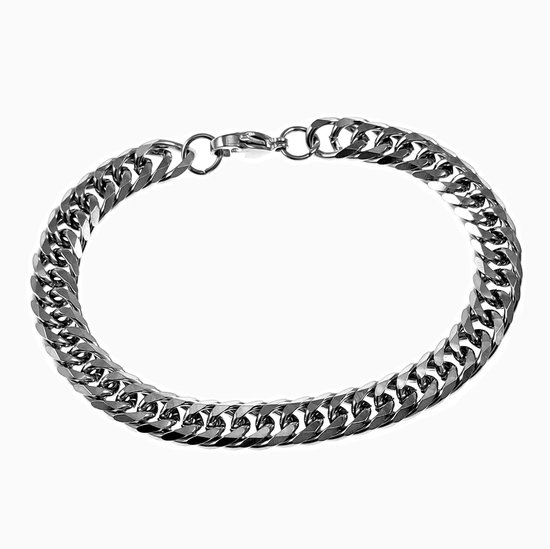 Bracelet cubain 22 cm x 9 mm unisexe - Acier Argent - Bracelets à maillons à maillons