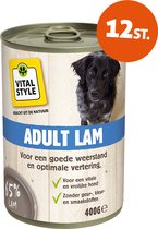 VITALstyle Hond Adult Lam - Natvoer - Alles Voor Een Vitale Hond - Met o.a. Pompoen & Smalle Weegbree - 400 g - 12 stuks