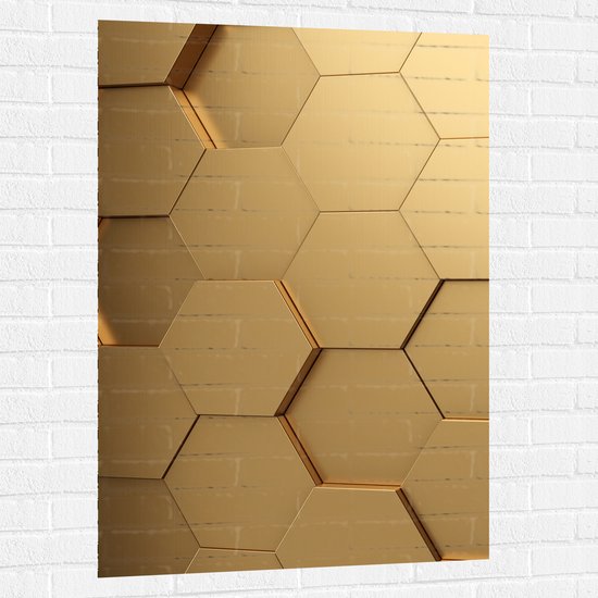 Muursticker - Hexagon Wand in het Goud - 80x120 cm Foto op Muursticker