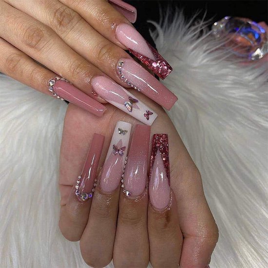 Foto: De 2 lalas kunstnagels nep nagels plak nagels diamandjes steentjes press on nails 24 stuks secondenlijm nagelpatches vijl bokkepootje alcoholdoekje