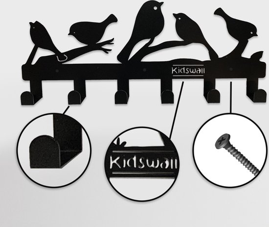 Kinderkapstok - vogels - Kinderkapstok haakjes - Babykamer Kapstokken - babykamer - 6 haken – design Kapstokken - Inclusief bevestigingsmateriaal – Wandkapstok - Babykameraccessoires - Kinderkamer haakjes - Zwart - Modern — afbeelding 4