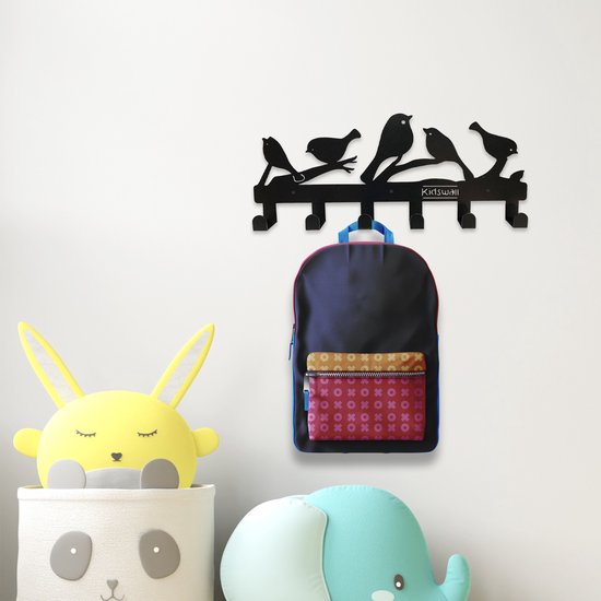 Kinderkapstok - vogels - Kinderkapstok haakjes - Babykamer Kapstokken - babykamer - 6 haken – design Kapstokken - Inclusief bevestigingsmateriaal – Wandkapstok - Babykameraccessoires - Kinderkamer haakjes - Zwart - Modern — afbeelding 2