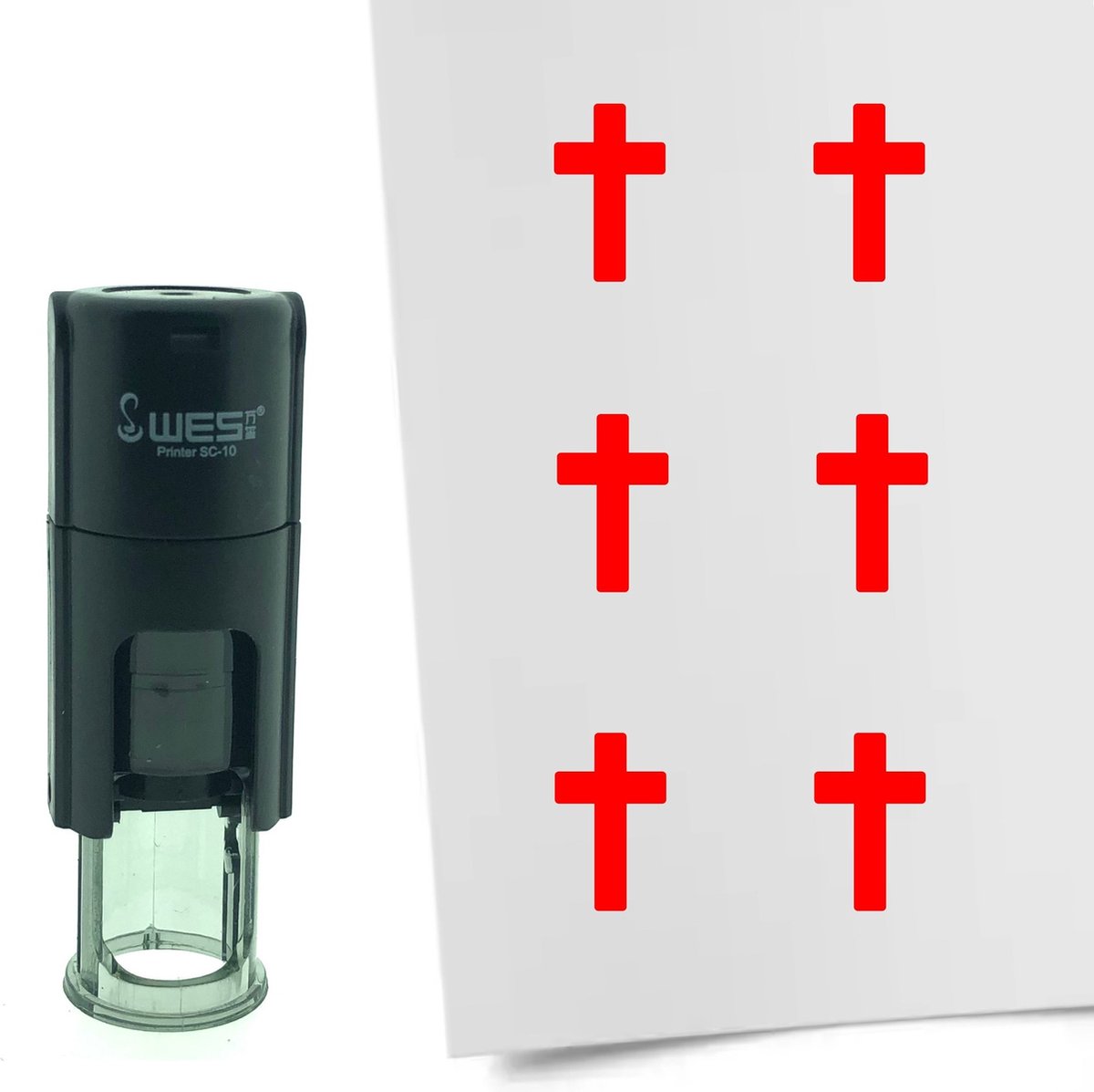 CombiCraft Stempel Kruis / Christendom 10mm rond - Rode inkt