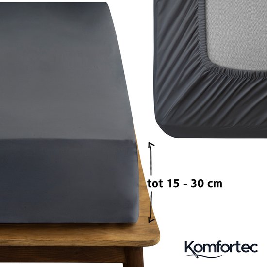 Komfortec Jersey Stretch Hoeslaken 180x200 cm - 30cm Matrasdikte- Rondom Elastiek - 100% Katoen - Antraciet - Komfortec