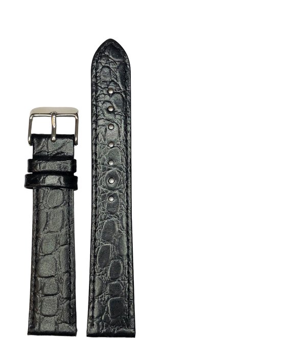 Bracelet De Montre En Cuir Croco Estampé Noir - Largeur 18/14mm - Compatible Patek/Omega