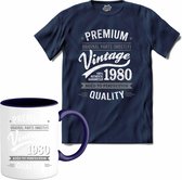 Vintage Legend Sinds 1980 - verjaardag en feest cadeau - Kado tip - T-Shirt met mok - Unisex - Navy Blue - Maat 4XL