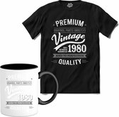 Vintage Legend Sinds 1980 - verjaardag en feest cadeau - Kado tip - T-Shirt met mok - Unisex - Zwart - Maat S
