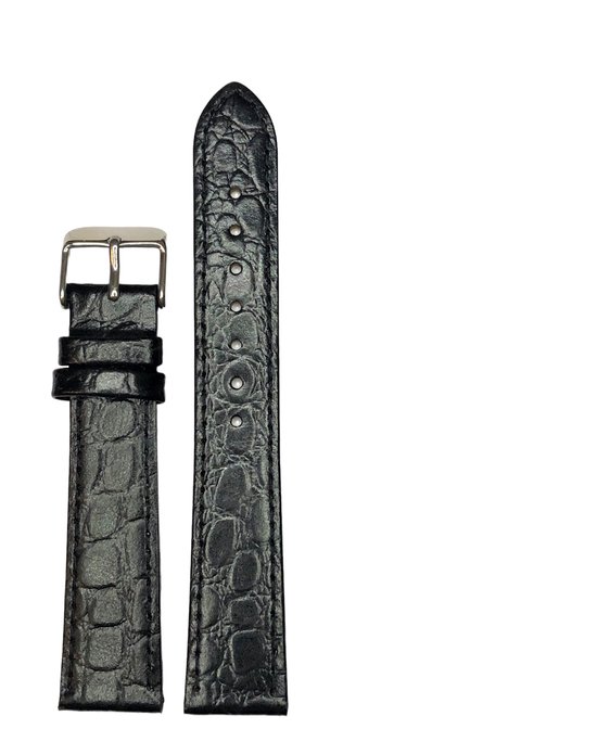 Bracelet de montre cuir véritable croco noir mat 16 mm