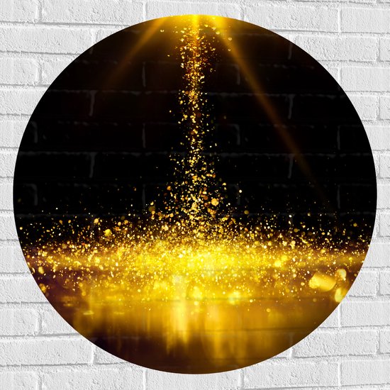 Muursticker Cirkel - Gouden Glitters in Donkerkleurige Omgeving - 90x90 cm Foto op Muursticker