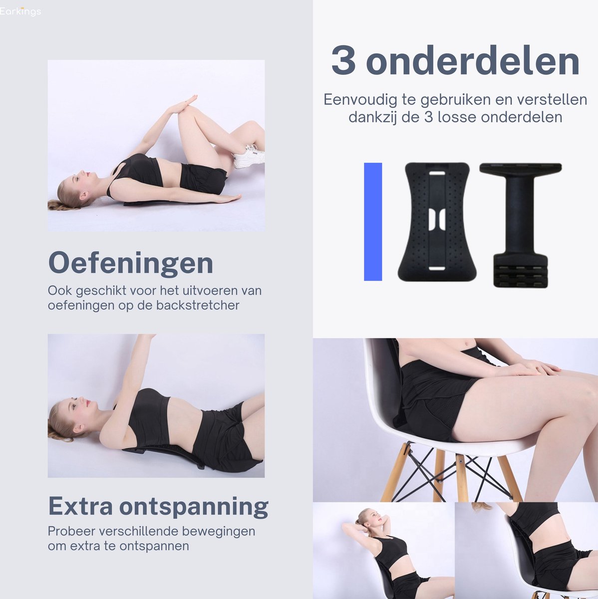 Afbeelding 3 van EarKings Backstretcher Massage Apparaat met Zachte Massage Pads - Rugstretcher met 4 Standen - Verstelbare Rugmassage voor Optimale Ontspanning V3