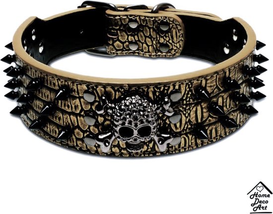 Foto: Halsband hond skull met spikes goud size xs 38cm tot 46cm verstelbaar