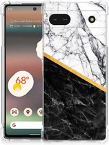 Back Cover Google Pixel 6A Smartphone hoesje met doorzichtige rand Marble White Black