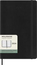 Agenda Moleskine 12 mois - 2024 - Semainier horizontal - Grand - Couverture souple - Zwart