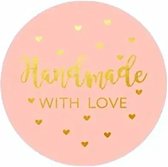Stickers 'Multiplaza' rond "HANDMADE WITH LOVE"Roze-Goud 50 stuks  bedrijf - promoten - opvallen - klanten - verkoop