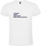 wit T-Shirt met London,Paris, New York , Knopspeldjesrijk tekst Zwart Size XXXXL